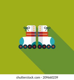 Roller skates flat icon with long shadow