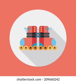 Roller skates flat icon with long shadow