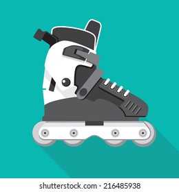 roller skates flat icon with long shadow