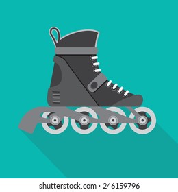 roller skates flat icon with long shadow