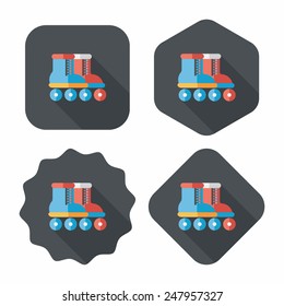 Roller skates flat icon with long shadow