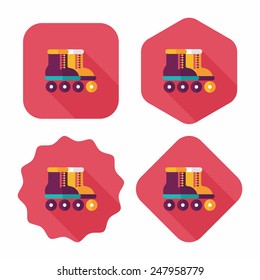 Roller skates flat icon with long shadow