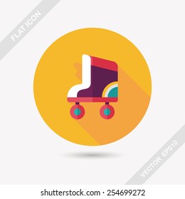 Roller skates flat icon with long shadow