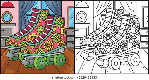 Roller Skates with Flower Prints Illustration 