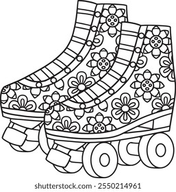 Patines de rodillos con estampados de flores para colorear aislados