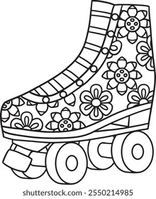 Patines de rodillos con estampados de flores para colorear aislados