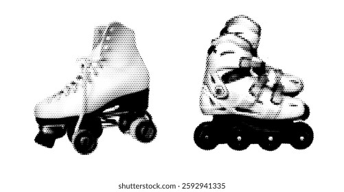 Roller skates in halftone effect on white background