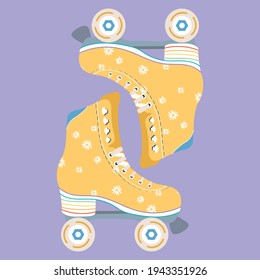 Roller skates. Hand-drawn vector roller skates on lilac background.