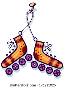 Roller skates hanging on a nail