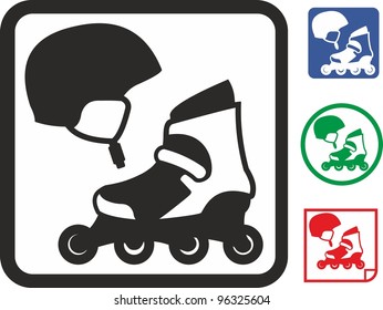 Roller skates and helmet vector icon