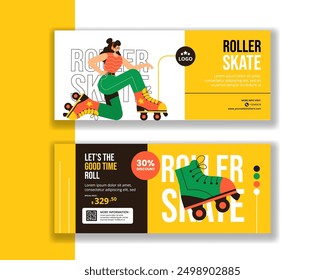 Roller Skates Horizontal Banner Flat Cartoon Hand Drawn Templates Background Illustration