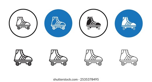 Roller skates icon Black line art vector logo set