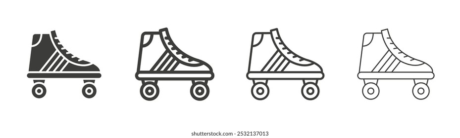 Icono de patines de ruedas en tamaños de relleno y tres tiempos