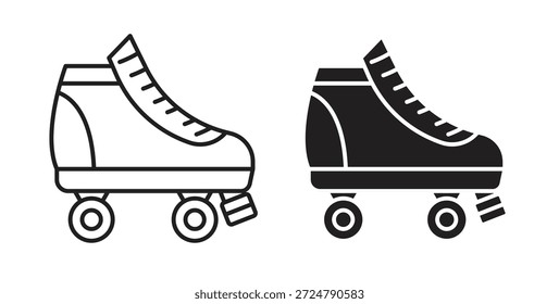 Roller skates icon in line design and solid black and white colors for designs