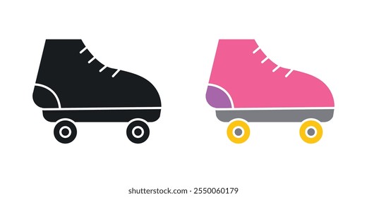 Conjunto de iconos de patines de ruedas en versión negra y de color