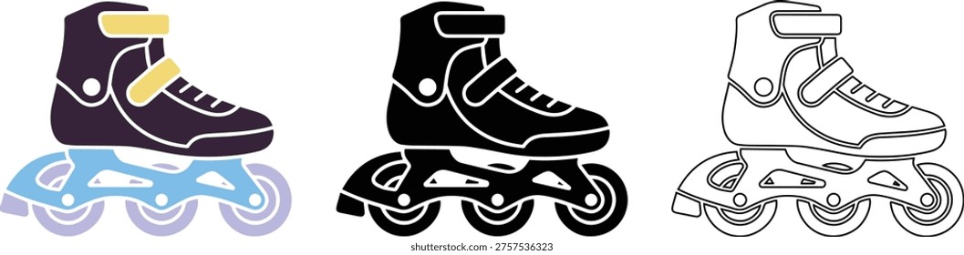 Roller Skates Icon Set in Flat and Outline Style