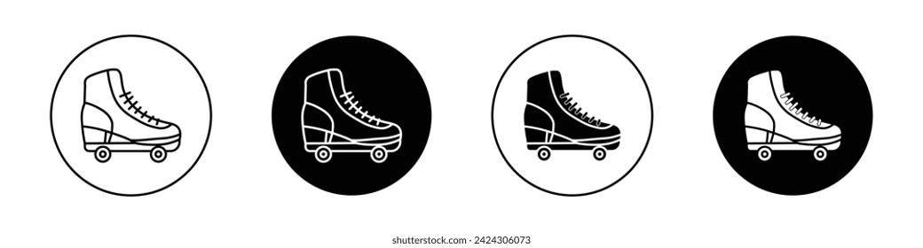 Roller Skates Icon Set. Inline speed design vector symbol in a black filled and outlined style. Glide Thrill Sign.