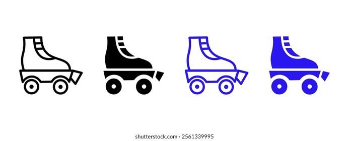 Roller skates icon. Shoes derby sign. Boot with wheel symbol. Roller blade illustration. Fun sport hobby pictogram.