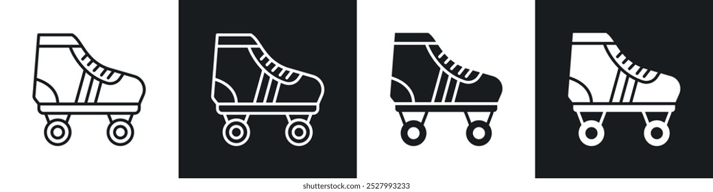 Conjunto de iconos de Vector de patines de ruedas con estilo relleno y delineado en negro.