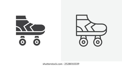 Conjunto de iconos de Vector de patines de ruedas en color blanco y negro.