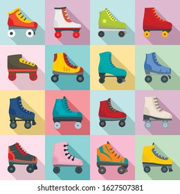 Roller skates icons set. Flat set of roller skates vector icons for web design