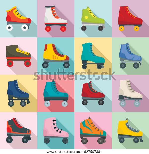Roller skates icons set. Flat set of roller skates
vector icons for web
design