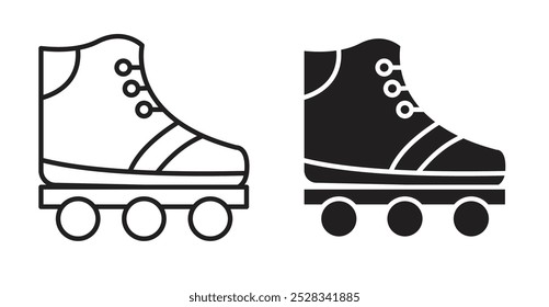 Roller skates icons. Vector set in filled and line style.