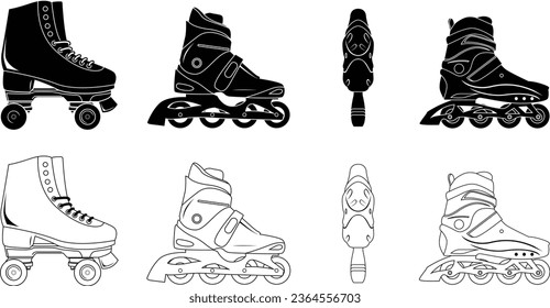 Roller skates illustration black and white. Set of roller skate silhouettes	
