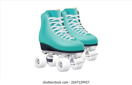 Roller skates illustration. Retro roller skates 3d vector. 90s disco roller skating. 80s and 90s sport activity vector.