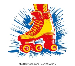 Roller skates illustration. Retro roller skates 3d vector. 90s disco roller skating. 80s and 90s sport activity vector.