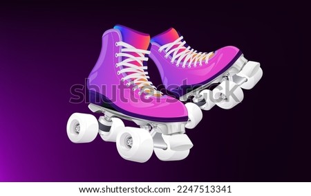 Roller skates illustration. Retro roller skates 3d vector. 90s disco roller skating. 80s and 90s sport activity vector.