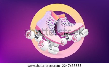 Roller skates illustration. Retro roller skates 3d vector. 90s disco roller skating. 80s and 90s sport activity vector.