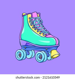 Roller skates illustration. Retro roller skates. 90s fashion. Disco style. 90s style vector. 1990s trendy illustration. Nostalgia for the 90s.