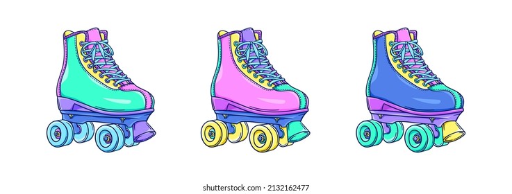 Roller skates illustration. Retro roller skates. 90s fashion. Disco style. 90s style vector. 1990s trendy illustration. Nostalgia for the 90s.