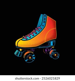 Rollschuhe, Illustration. Retro Rollschuhe. Original Vektorgrafik im Vintage-Stil. T-Shirt-Design. Handgezeichnet, nicht KI