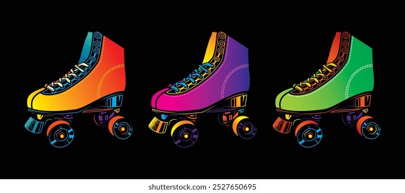 Roller skates illustration. Retro roller skates. Original vector illustration in vintage style. T-shirt design. Hand drawn, not AI