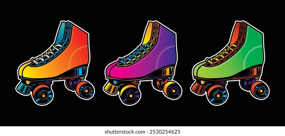 Roller skates illustration. Retro roller skates. Original vector illustration in vintage style. T-shirt design. Hand drawn, not AI