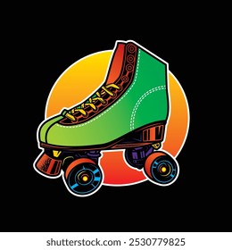 Rollschuhe, Illustration. Retro Rollschuhe. Original Vektorgrafik im Vintage-Stil. T-Shirt-Design. Handgezeichnet, nicht KI