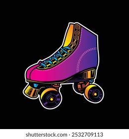 Rollschuhe, Illustration. Retro Rollschuhe. Original Vektorgrafik im Vintage-Stil. T-Shirt-Design. Handgezeichnet, nicht KI