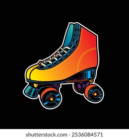 Roller skates illustration. Retro roller skates. Original vector illustration in vintage style. T-shirt design. Hand drawn, not AI