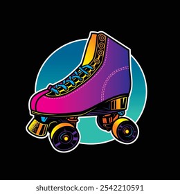 Roller skates illustration. Retro roller skates. Original vector illustration in vintage style. T-shirt design. Hand drawn, not AI