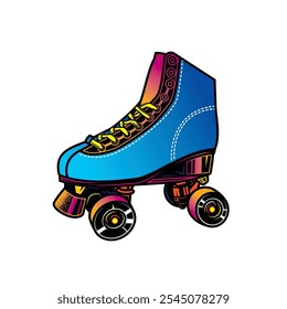 Rollschuhe, Illustration. Retro Rollschuhe. Original Vektorgrafik im Vintage-Stil. T-Shirt-Design. Handgezeichnet, nicht KI