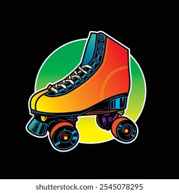 Roller skates illustration. Retro roller skates. Original vector illustration in vintage style. T-shirt design. Hand drawn, not AI