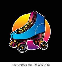 Roller skates illustration. Retro roller skates. Original vector illustration in vintage style. T-shirt design. Hand drawn, not AI