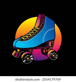 Roller skates illustration. Retro roller skates. Original vector illustration in vintage style. T-shirt design. Hand drawn, not AI