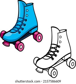 Roller skates - image of vintage roller skates, bright beautiful shoes, illustration isolated on white background. 