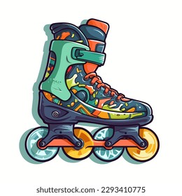 Roller skates - inline skates - Sports adrenaline games -  Cartoon vector illustration. label, sticker, t-shirt printing