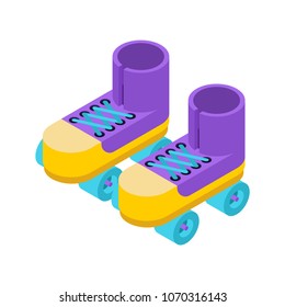 Roller skates isolated isometric style. shoes for riding on ground.
