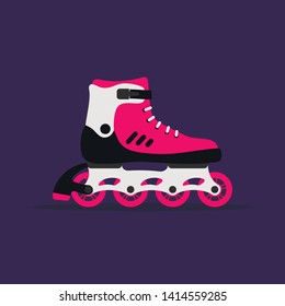 Roller skates isolated on dark blue background. Skating girl shoe on wheels. Roller skating vector illustration