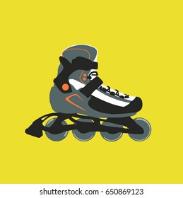 Roller skates isolated on yellow background. Vector illustration of sport icon.